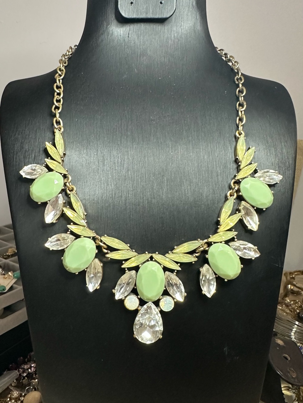 J. Crew Mint Green and Clear Crystal Statement Necklace